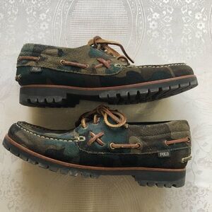 Polo Ralph Lauren Ranger Deck Suede Shoes Olive Green Camouflage Men’s Size 8.5